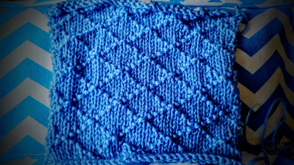 Square 9 - Diamond Stitch Square.Pretty easy to knit, but you have to concentrate and not lost count on the stitches!